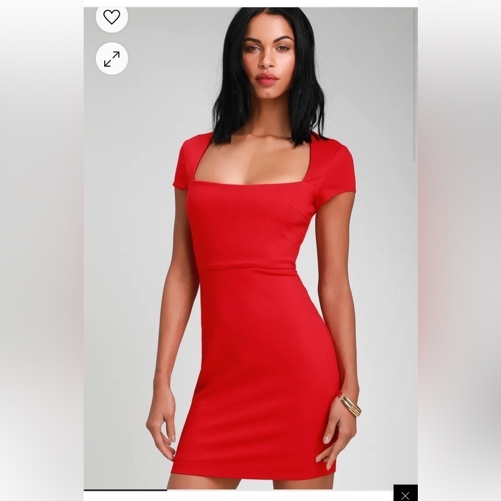 LULUS Frederica Red Square Neck Bodycon Dress Size Small
